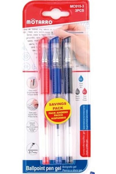MOTARRO MC015-3 Gel Ink Ballpoint Pen 3-Pieces (pack of 2), Multicolor