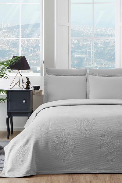 Özdilek Single Jacquard Gray Pique Set - Lux