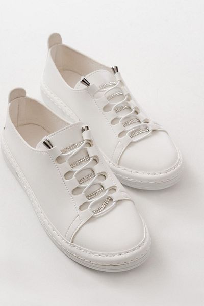 Aymood MK-9026 Pantofi sport casual cu șireturi albe cu accesorii din piatră
