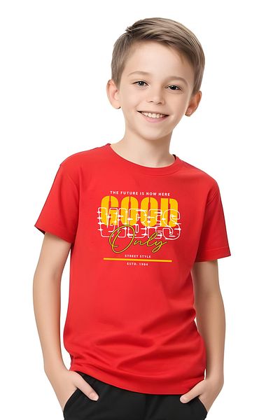 FYK KİDS Boy's Give up Text Printed Summer Top-Bottom Set