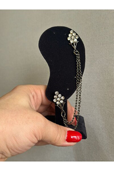 Gönülden Tasarım Smoked Zircon Stone Double Single Ear Women's Earrings Zircon Length 11 cm