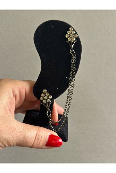 Gönülden Tasarım Smoked Zircon Stone Double Single Ear Women's Earrings Zircon Length 11 cm