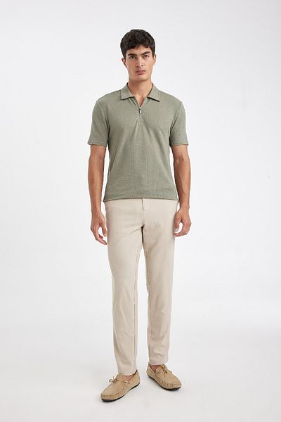 DeFacto Slim Fit polo tričko s polovičním zipem - mačkané, krátký rukáv D6478ax24hs