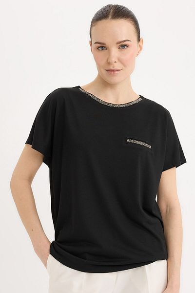 DeFacto Tricou negru cu mânecă scurtă cu imprimeu cu gât roșu K7701AZ25SP
