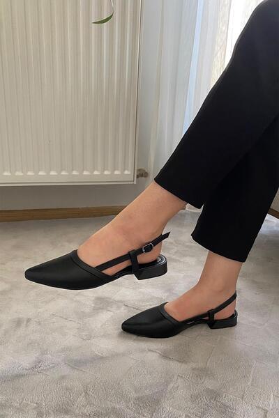 Preshley Women's Tena Black Skin Open Back Pointed Toe Daily Ballerinas