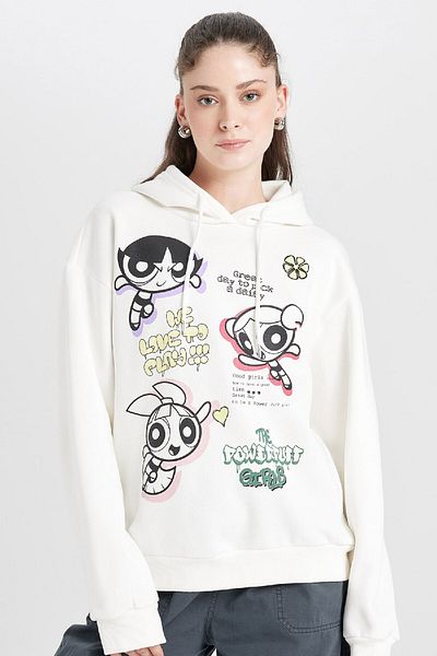 DeFacto Dívčí mikina Powerpuff Oversize s kapucí – Silný D4846Ax24Wn