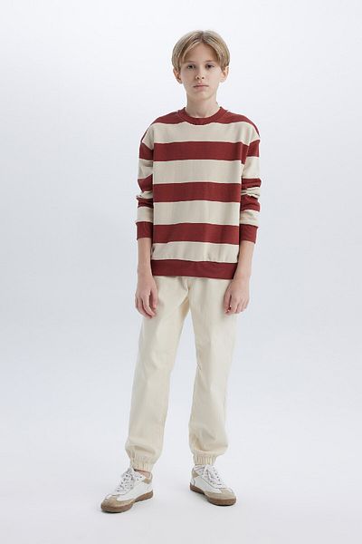 DeFacto Boy Oversize Wide Fit Crew Neck Striped Sweatshirt D5677A8