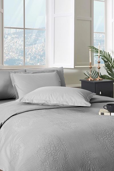 Özdilek Single Jacquard Gray Pique Set - Lux