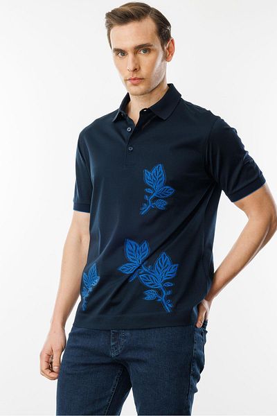 Desen Triko Ανδρικό μπλουζάκι Mercerized με γιακά πόλο μωβ (Navy Blue_6)