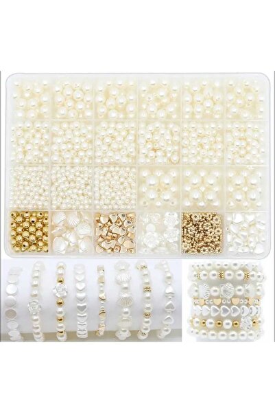 yiğit aksesuar Mega Ara Aparatlı Krem İnci Set Bileklik Kolye takı yapım malz...