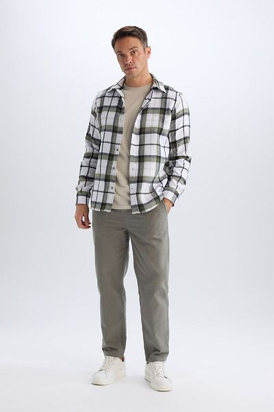 DeFacto Regular Fit Polo Neck Checked Cotton Long Sleeve Shirt D7555Ax24Au