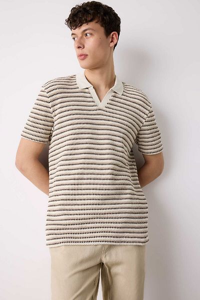 DeFacto Μπλουζάκι με κοντό μανίκι με ριγέ γιακά Polo Regular Fit D7249ax25sp
