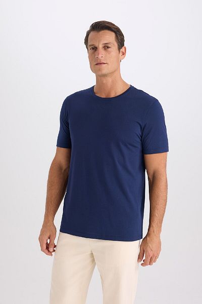 DeFacto Slim Fit Rundhalsausschnitt – Modal-Mischung aus Baumwolle, einfarbig, kurzärmeliges T-Shirt M6606az25sp
