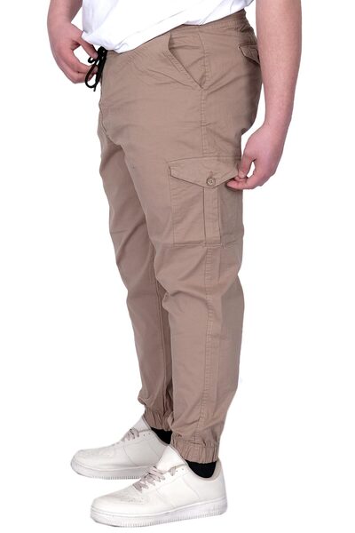 ModeXL Mode XL Plus Size Men's Pants Linen Cargo Jogger 21911 Cappucino