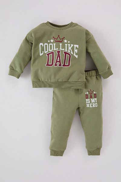 DeFacto 2-Piece Set for Baby Boy - Crew Neck Printed Sweatshirt and Elastic Below Waist D6768A524Wn
