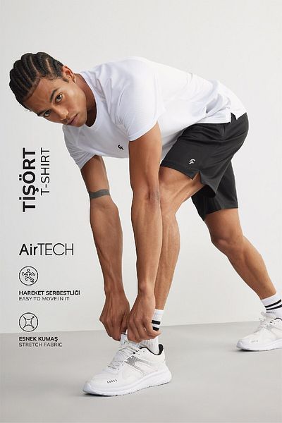 DeFacto DeFactoFit Slim Fit Slim Fit Rundhalsausschnitt bedrucktes Sport-Kurzarm-T-Shirt V2887AZ25SP
