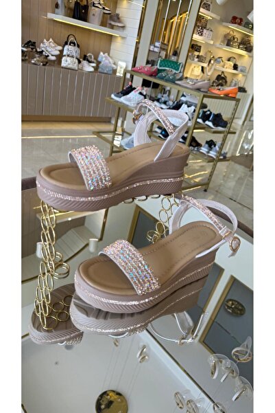 KRISTE BELL İthal Tek Bant Bilekten Bağlı Taşlı Kadın Sandalet