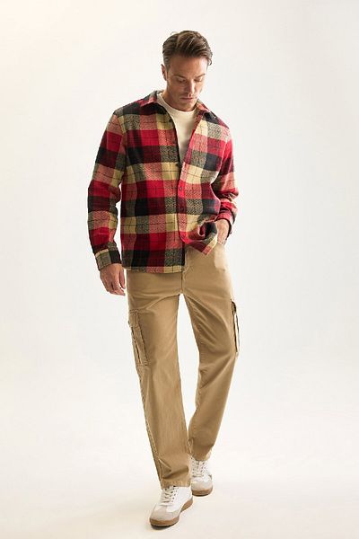 DeFacto Фланелена поло риза с дълъг ръкав - Lumberjack Fit, карирана яка D7191Axns
