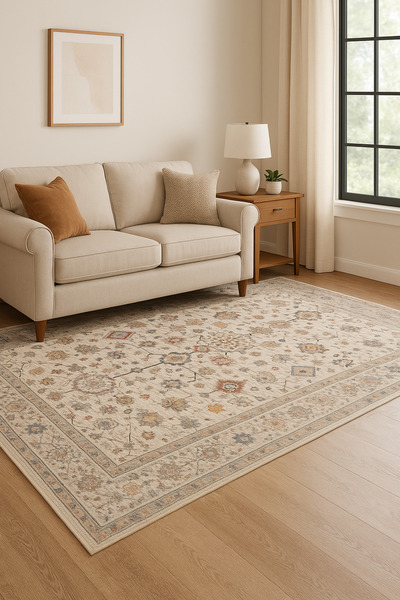 Turkrugs Vintage Boho Tarzı Krem Zeminli El dokuma Desenli Halı - Zarif ve Şık Mekanlar İçin Kusursuz Seçim