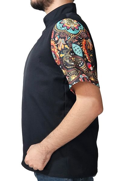 Ant Rotagrup Üniforma ve İş Elbiseleri Unisex Chef Kitchen Jacket - Mandala Patterned Summer Short Sleeve with Snap Fasteners