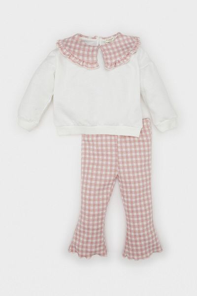 DeFacto Baby Girl Suit Long Sleeve Elastic Waist Checkered Bottom