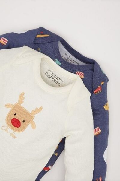 DeFacto Baby Boy Neugeborenen Body, Weihnachten Thema 2pcs lange Ärmel Snap D6504a524wn