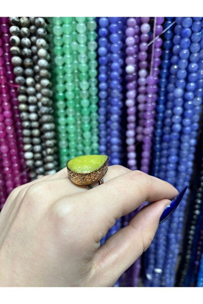 BONCADAS خاتم نسائي من الحجر الطبيعي النحاسي قابل للتعديل