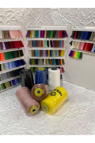 Oskar 120No Polyester Sewing Thread 5000 Mt (6 Pcs) (Powder Pink-Black-Parlament Blue-White-Yellow-Cinnamon)