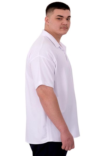 ModeXL Mode XL Ανδρικό πουκάμισο μεγάλου μεγέθους Apas με μοτίβο ρίγες γιακά Jacquard U24382 Λευκό
