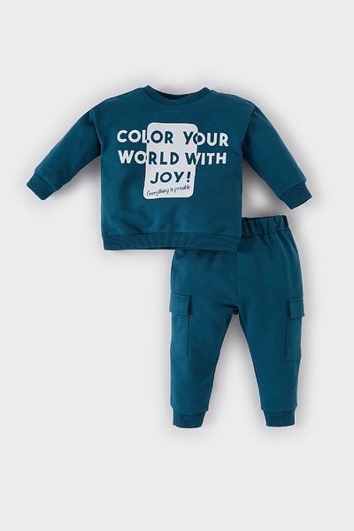 DeFacto Crew Neck Printed Sweatshirt and Elastic Waist Cargo Pocket Sweatpants for Baby Boy D7663A