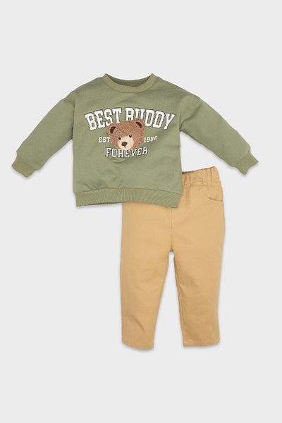 DeFacto Crew Neck Printed Sweatshirt and Elastic Waist Pants for Baby Boy Set of 2 - D5402A524Wn