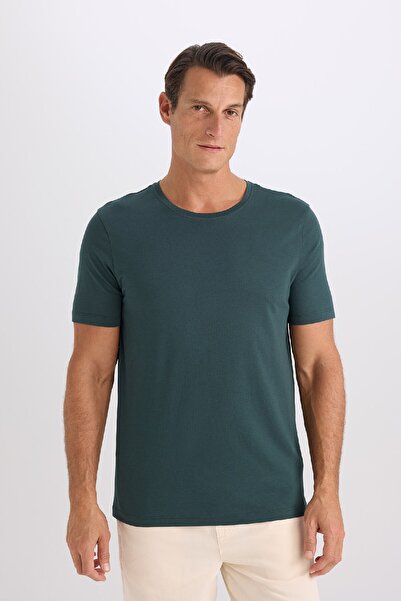 DeFacto Slim Fit Crew Neck - Modal Blend Cotton Plain Short Sleeve T-Shirt M6606Az25Sp