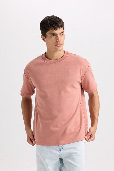 DeFacto Oversize Wide Fit Crew Neck Basic μονόχρωμο κοντομάνικο μπλουζάκι από βαρύ ύφασμα B6494ax25sp