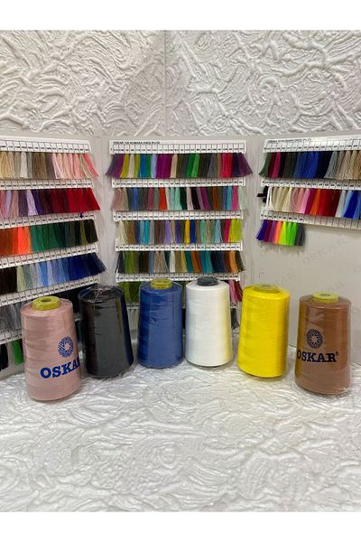 Oskar 120No Polyester Sewing Thread 5000 Mt (6 Pcs) (Powder Pink-Black-Parlament Blue-White-Yellow-Cinnamon)