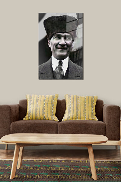 DekoGlass ATATÜRK PORTRE CAM TABLO - Kırılmaz Temperli Cam Üzeri Solmaz Baskı