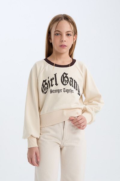 DeFacto Φούτερ για κορίτσια Relax Fit Crew Neck με εμπριμέ μαλακό τρίχωμα εσωτερικά D7042A824WN