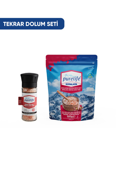 PureLife Himalaya Tuzu Set Granül Pembe 500g Seramik Değirmenli Cam 120g | Ra...