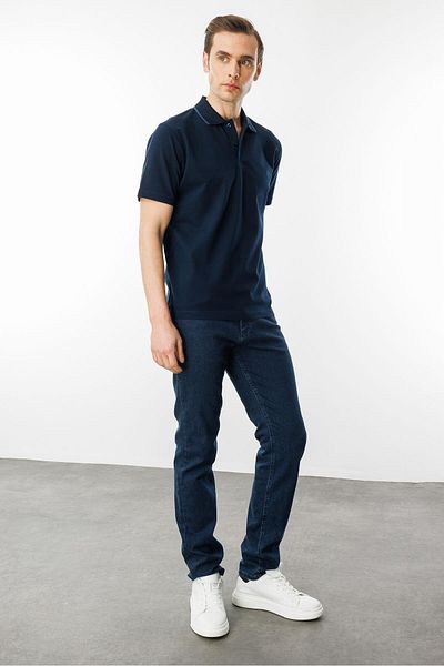 Desen Triko Ανδρικό μπλουζάκι με γιακά πόλο Mercerized K.Navy Blue