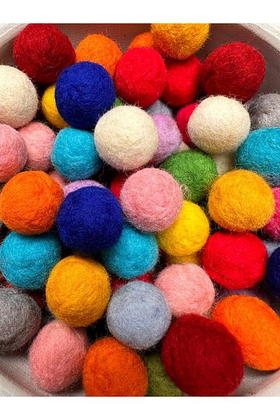 Yumuşakkeçe Mixed Color 2 cm Wool Felt Balls – Pack of 50 (Handmade – Merino Wool)