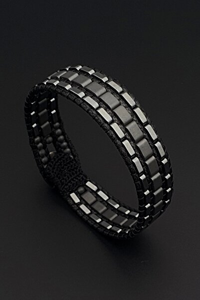 Seven Art Jewelry Doğal Taş Bileklik, Gri Hematit Taşı Tarz Bileklik, Erkek B...