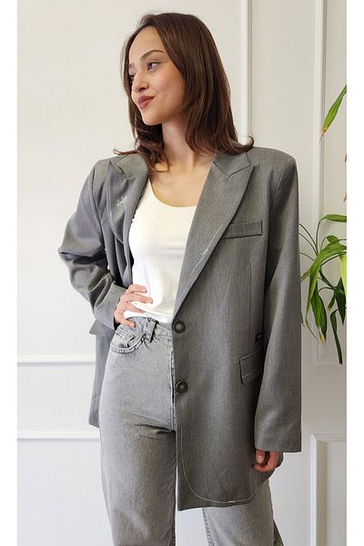 My Boutique Jachetă blazer cu guler dublu cu broderie și etichetă