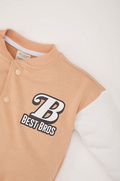 DeFacto Baby Boy College Collar Printed Snap Closure Bomber Cardigan D6290A524Wn