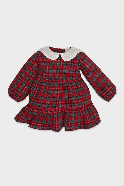DeFacto Kariertes, langärmliges Flanellkleid für Babys mit Neujahrsmotiv D6253a524wn