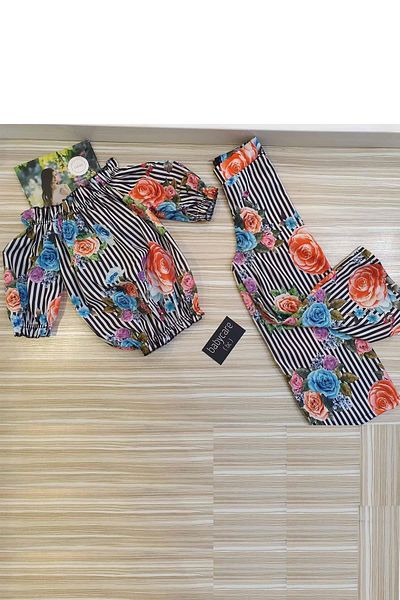 Riccotarz Girl's Envelope Beam Rose Bouquet Printed and Blouse Top Set