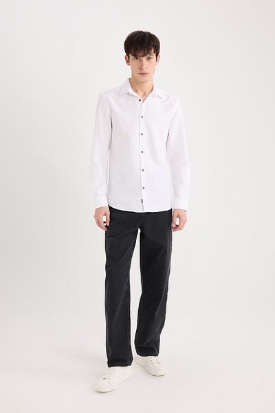 DeFacto Slim Fit Slim Fit Βαμβακερό Μασίφ Μακρυμάνικο Πουκάμισο A4644ax25sp
