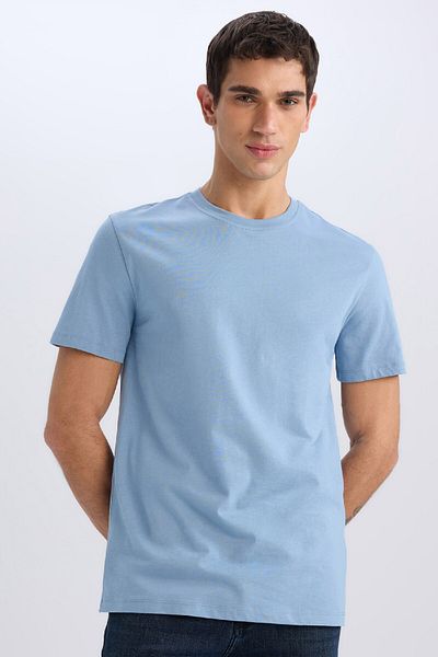 DeFacto 100% bumbac, tricou cu mânecă scurtă, cu mânecă scurtă, cu croială obișnuită, cu decolteu, V7699az25sp