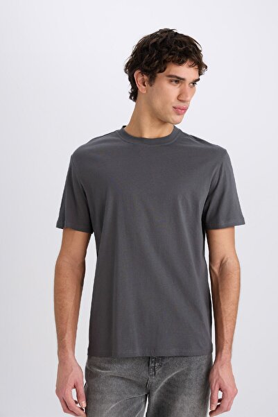 DeFacto 100% Cotton New Regular Fit Crew Neck Basic Plain Short Sleeve T-Shirt V7699Az25Sp