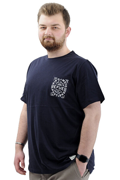 ModeXL Mode Xl Великий розмір Чоловіча футболка з велосипедним коміром, принтом і кишенями T-shirt Refuel U24053 Синій