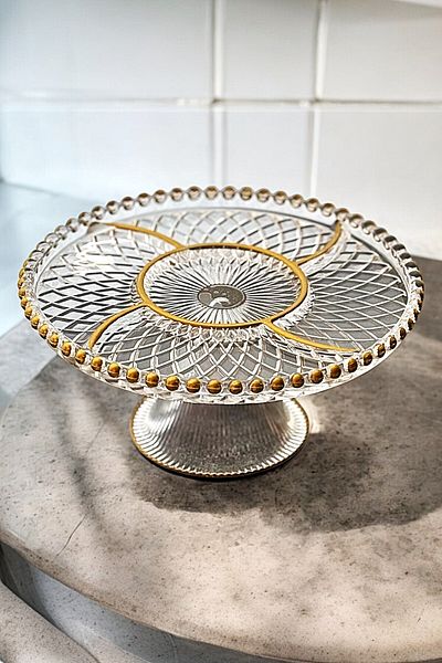 WuuQ 5-Section Gold Color Presentation Stand with Glass Legs – Stylish and Functional Presentations -26 cm