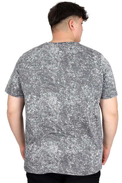 ModeXL Large Size Men's T-Shirt U20037 Anthracite Mode XL Size Crew Neck Etching Print